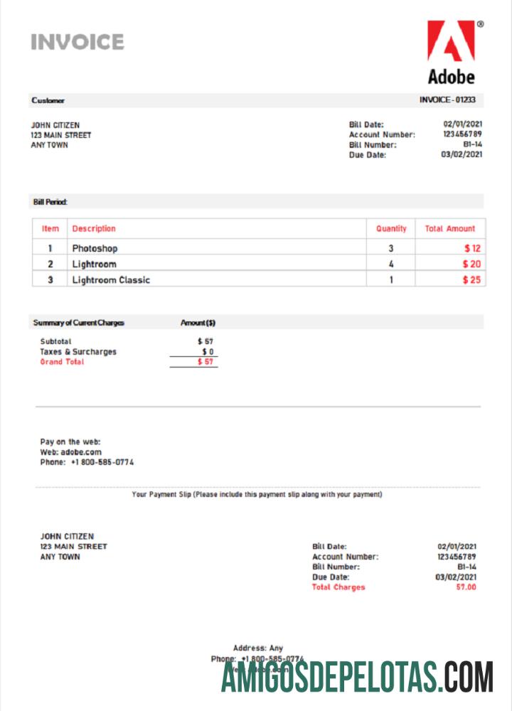 Fatura da Adobe nos EUA baixar para verificação